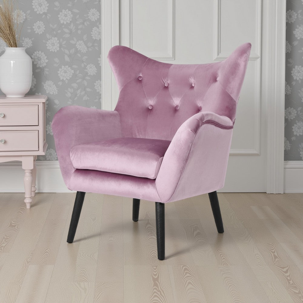 Zorro Accent Armchair, Black Angled Wood Legs, Pink Tufted Velvet -BM337031