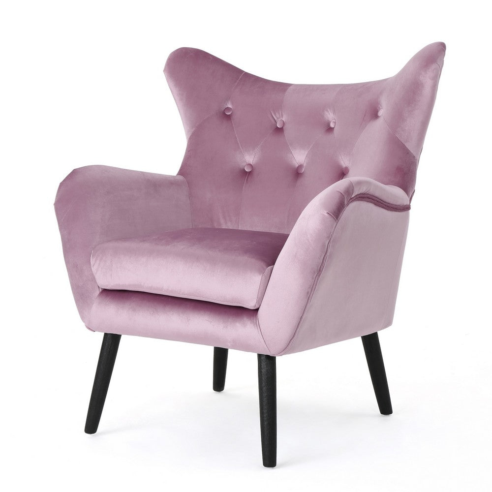 Zorro Accent Armchair, Black Angled Wood Legs, Pink Tufted Velvet -BM337031