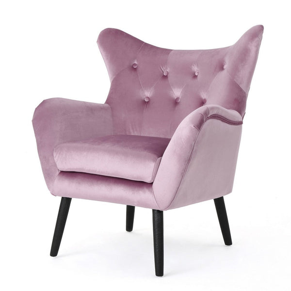 Zorro Accent Armchair, Black Angled Wood Legs, Pink Tufted Velvet -BM337031