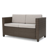 Perie Outdoor Loveseat, Modern Brown Faux Rattan, Gray Polyester -BM337032