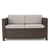 Perie Outdoor Loveseat, Modern Brown Faux Rattan, Gray Polyester -BM337032
