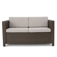 Perie Outdoor Loveseat, Modern Brown Faux Rattan, Gray Polyester -BM337032