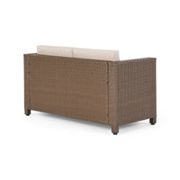 Perie Outdoor Loveseat, Modern Brown Faux Rattan, Gray Polyester -BM337032