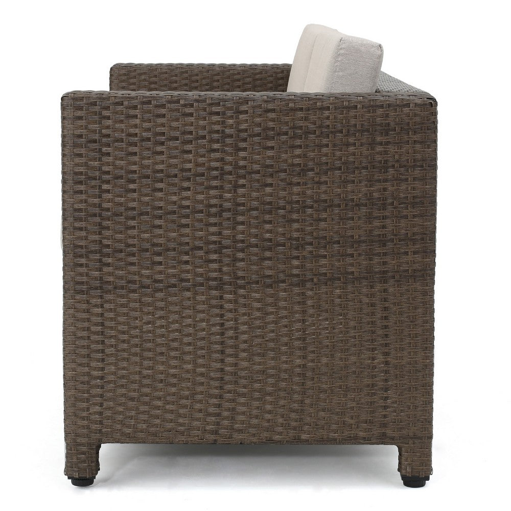 Perie Outdoor Loveseat, Modern Brown Faux Rattan, Gray Polyester -BM337032