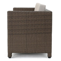 Perie Outdoor Loveseat, Modern Brown Faux Rattan, Gray Polyester -BM337032