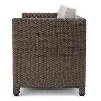 Perie Outdoor Loveseat, Modern Brown Faux Rattan, Gray Polyester -BM337032