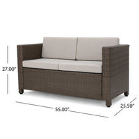 Perie Outdoor Loveseat, Modern Brown Faux Rattan, Gray Polyester -BM337032