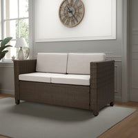Perie Outdoor Loveseat, Modern Brown Faux Rattan, Gray Polyester -BM337032