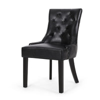 Chen Dining Chair Set of 2, Curved Black Diamond Tufted Faux Leather -BM337033