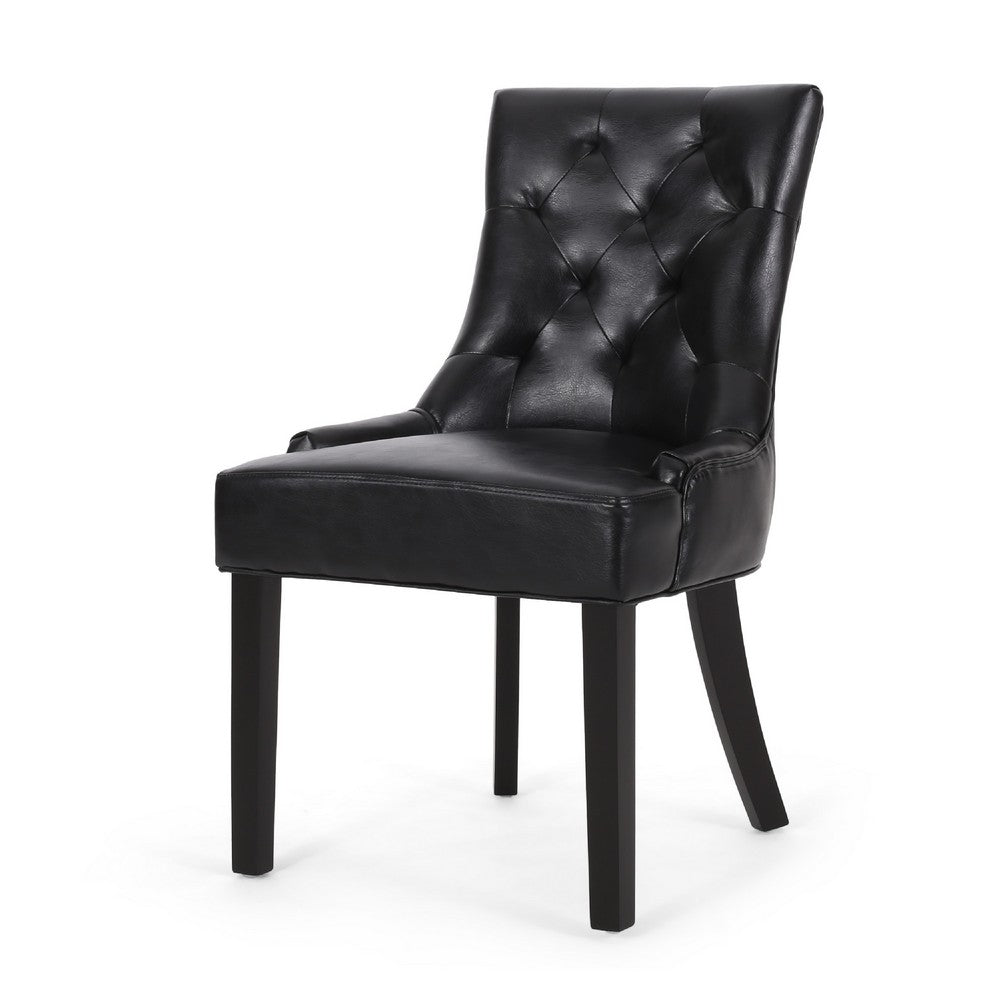 Chen Dining Chair Set of 2, Curved Black Diamond Tufted Faux Leather -BM337033