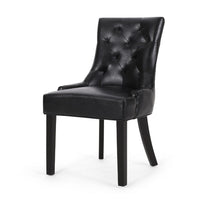 Chen Dining Chair Set of 2, Curved Black Diamond Tufted Faux Leather -BM337033