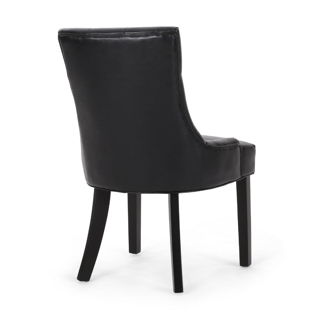 Chen Dining Chair Set of 2, Curved Black Diamond Tufted Faux Leather -BM337033