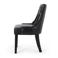 Chen Dining Chair Set of 2, Curved Black Diamond Tufted Faux Leather -BM337033
