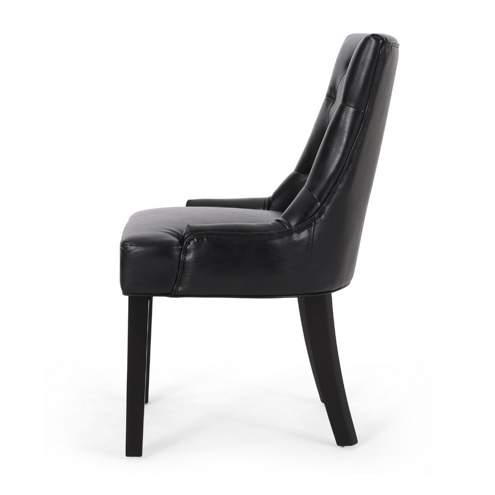 Chen Dining Chair Set of 2, Curved Black Diamond Tufted Faux Leather -BM337033