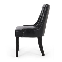 Chen Dining Chair Set of 2, Curved Black Diamond Tufted Faux Leather -BM337033