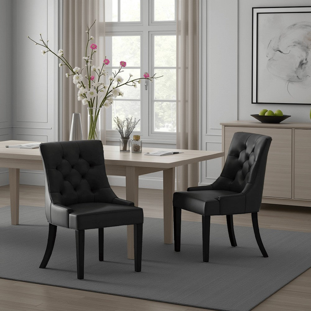 Chen Dining Chair Set of 2, Curved Black Diamond Tufted Faux Leather -BM337033