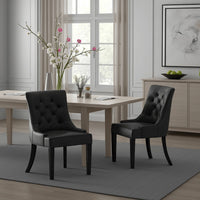 Chen Dining Chair Set of 2, Curved Black Diamond Tufted Faux Leather -BM337033