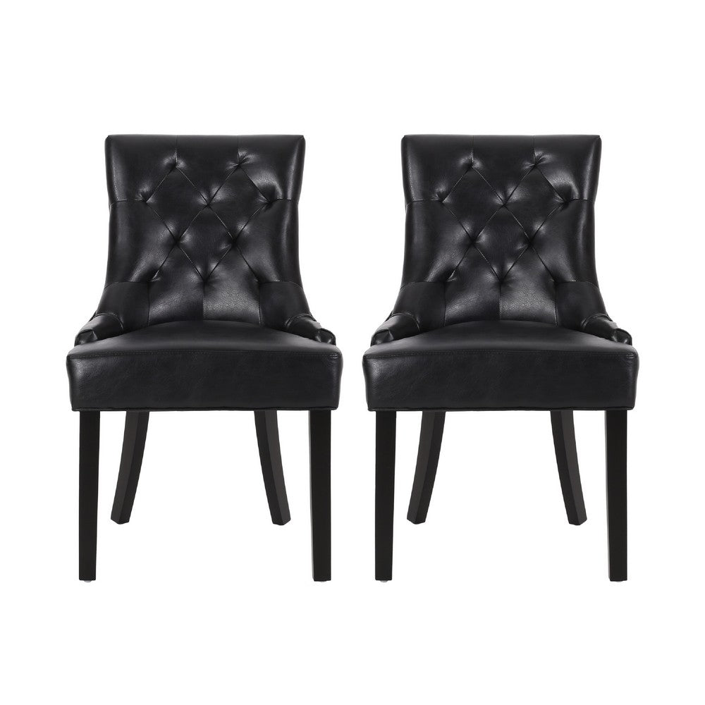 Chen Dining Chair Set of 2, Curved Black Diamond Tufted Faux Leather -BM337033
