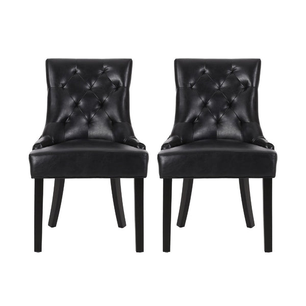 Chen Dining Chair Set of 2, Curved Black Diamond Tufted Faux Leather -BM337033