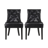 Chen Dining Chair Set of 2, Curved Black Diamond Tufted Faux Leather -BM337033