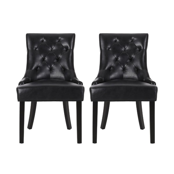 Chen Dining Chair Set of 2, Curved Black Diamond Tufted Faux Leather -BM337033