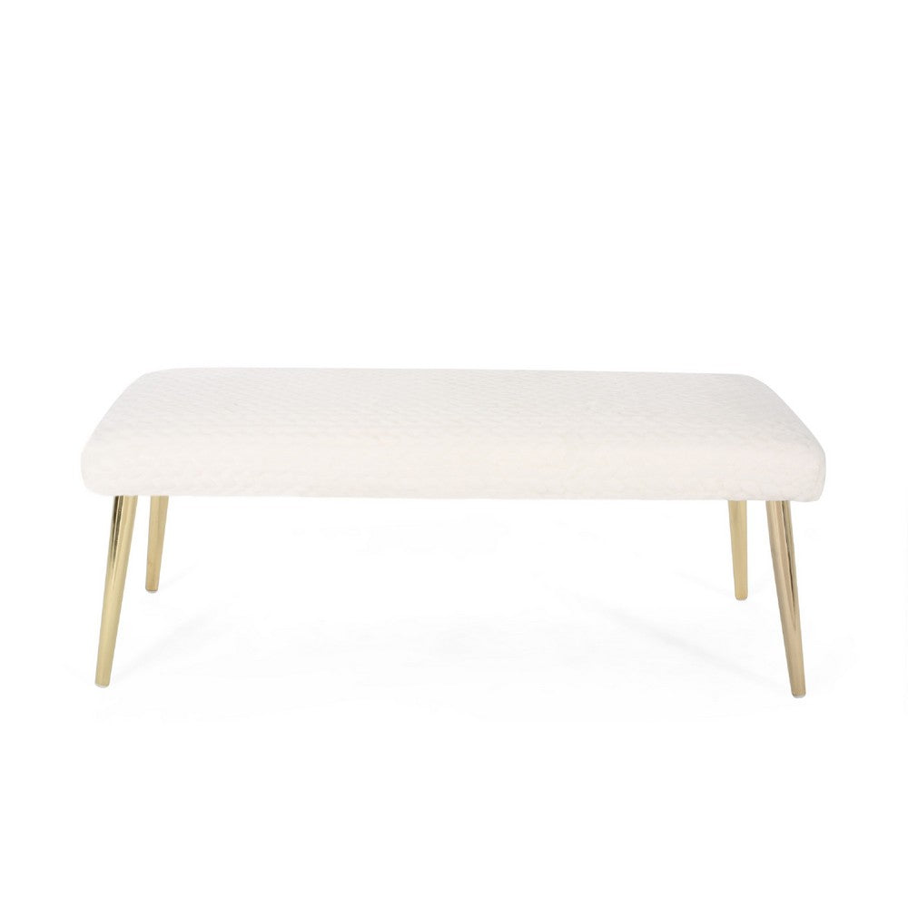 Ignis Bench with Gold Tapered Iron Legs, White Faux Fur 49 Inch -BM337034