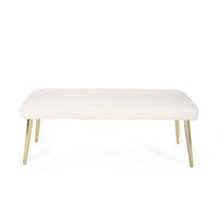 Ignis Bench with Gold Tapered Iron Legs, White Faux Fur 49 Inch -BM337034