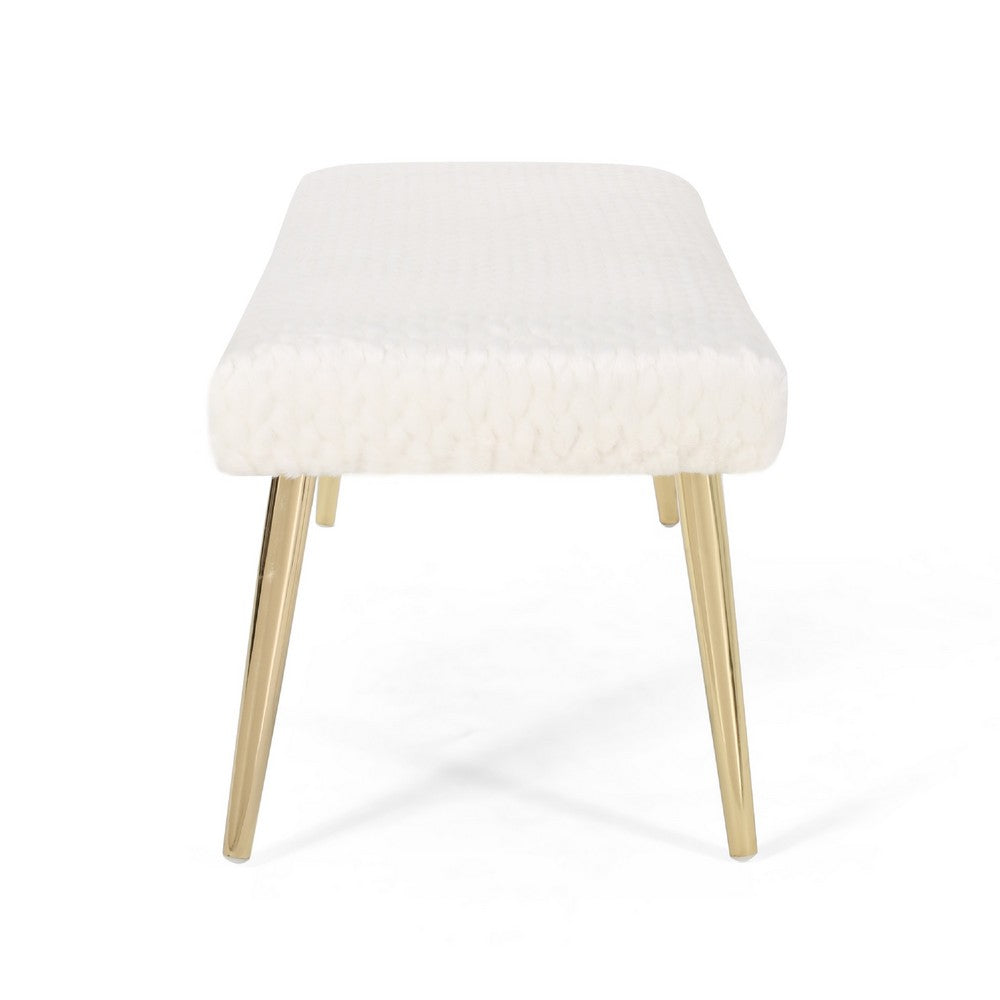 Ignis Bench with Gold Tapered Iron Legs, White Faux Fur 49 Inch -BM337034