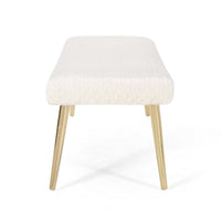 Ignis Bench with Gold Tapered Iron Legs, White Faux Fur 49 Inch -BM337034