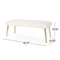 Ignis Bench with Gold Tapered Iron Legs, White Faux Fur 49 Inch -BM337034