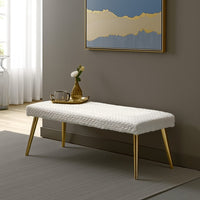 Ignis Bench with Gold Tapered Iron Legs, White Faux Fur 49 Inch -BM337034