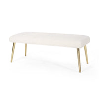 Ignis Bench with Gold Tapered Iron Legs, White Faux Fur 49 Inch -BM337034