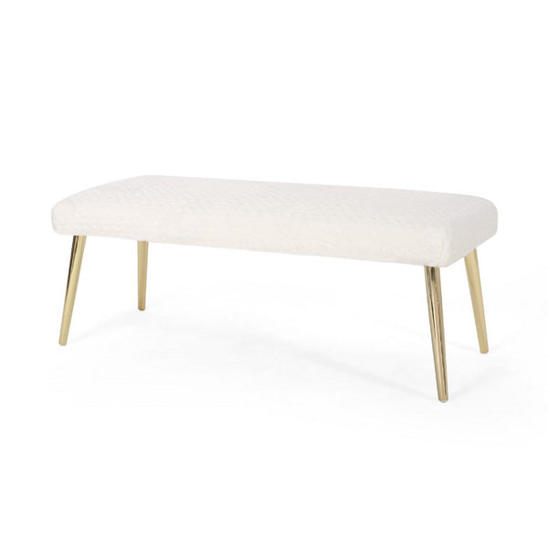 Ignis Bench with Gold Tapered Iron Legs, White Faux Fur 49 Inch -BM337034