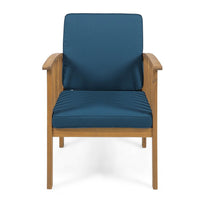 Gerry Outdoor Club Chair Set of 2, Slatted Design, Brown Wood, Blue -BM337035