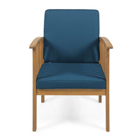 Gerry Outdoor Club Chair Set of 2, Slatted Design, Brown Wood, Blue -BM337035