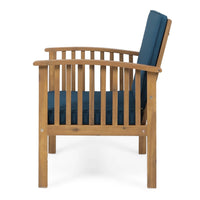 Gerry Outdoor Club Chair Set of 2, Slatted Design, Brown Wood, Blue -BM337035