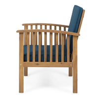 Gerry Outdoor Club Chair Set of 2, Slatted Design, Brown Wood, Blue -BM337035