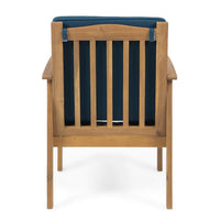 Gerry Outdoor Club Chair Set of 2, Slatted Design, Brown Wood, Blue -BM337035