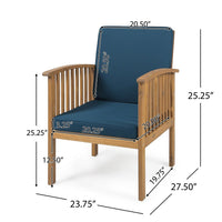 Gerry Outdoor Club Chair Set of 2, Slatted Design, Brown Wood, Blue -BM337035