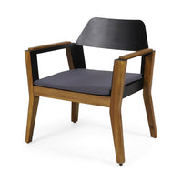 Soyan Outdoor Club Chair Set of 2, Teak Brown Acacia Wood, Blue Fabric -BM337036