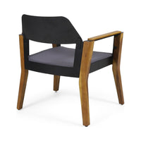 Soyan Outdoor Club Chair Set of 2, Teak Brown Acacia Wood, Blue Fabric -BM337036