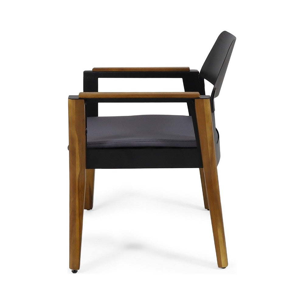 Soyan Outdoor Club Chair Set of 2, Teak Brown Acacia Wood, Blue Fabric -BM337036