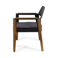 Soyan Outdoor Club Chair Set of 2, Teak Brown Acacia Wood, Blue Fabric -BM337036