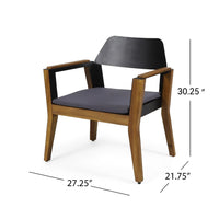 Soyan Outdoor Club Chair Set of 2, Teak Brown Acacia Wood, Blue Fabric -BM337036