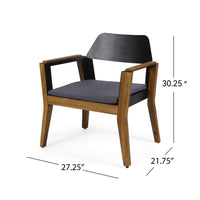 Soyan Outdoor Club Chair Set of 2, Teak Brown Acacia Wood, Blue Fabric -BM337036
