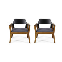 Soyan Outdoor Club Chair Set of 2, Teak Brown Acacia Wood, Blue Fabric -BM337036