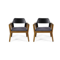 Soyan Outdoor Club Chair Set of 2, Teak Brown Acacia Wood, Blue Fabric -BM337036