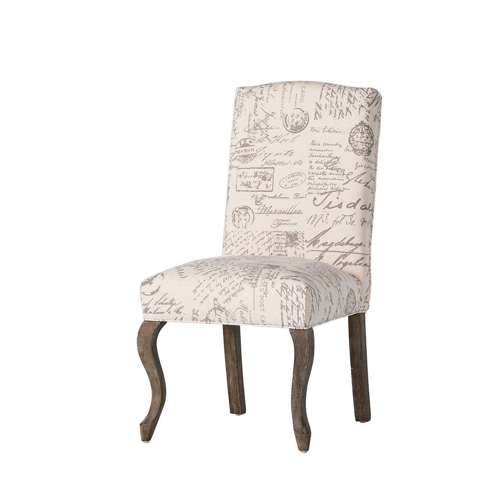 Lynna Dining Chair Set of 2, Beige Script Pattern Design, Carved Legs -BM337037