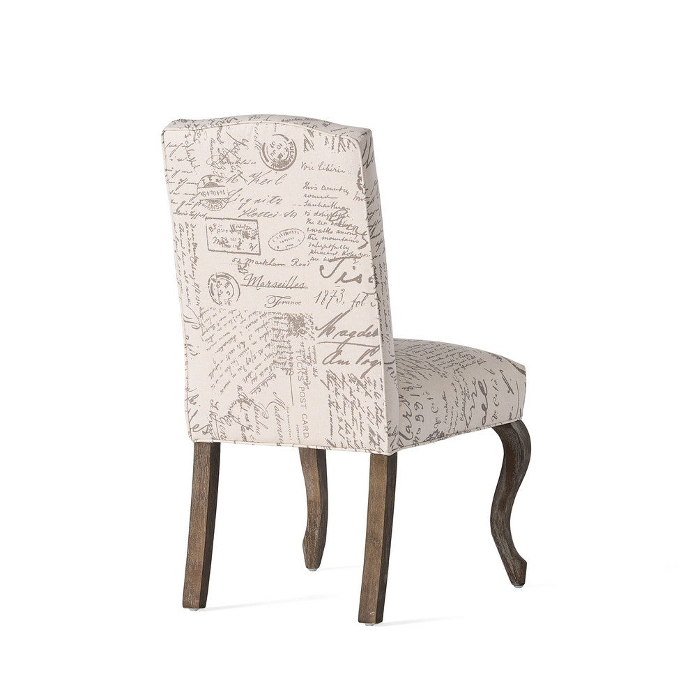 Lynna Dining Chair Set of 2, Beige Script Pattern Design, Carved Legs -BM337037