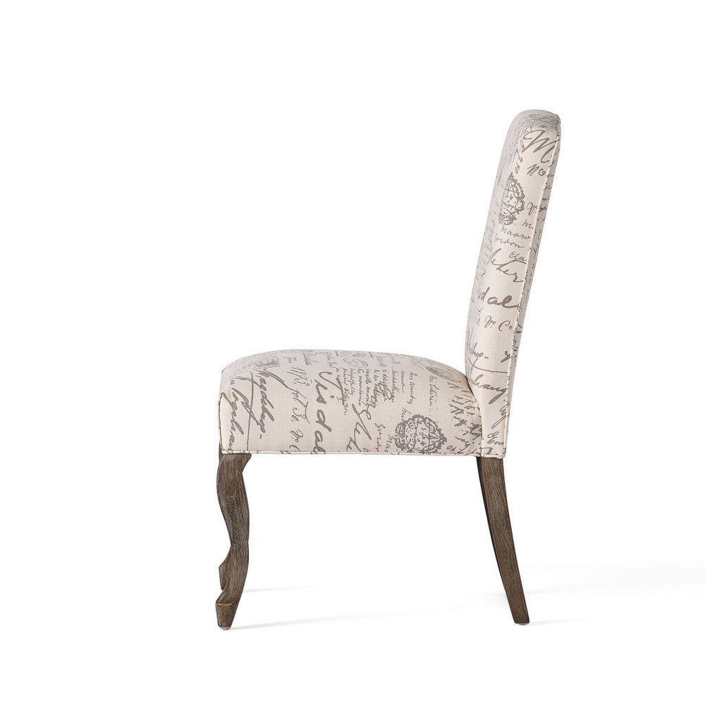 Lynna Dining Chair Set of 2, Beige Script Pattern Design, Carved Legs -BM337037